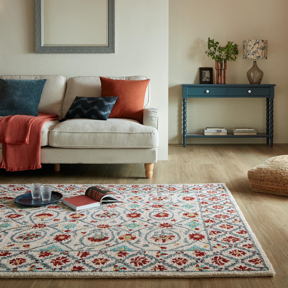 WOLLTEPPICH Orientmuster Floral Suzani, Wohnzimmer Rot-Blau Rechteckig 200x290 - Rot, Textil (200/290cm) - KADIMA DESIGN