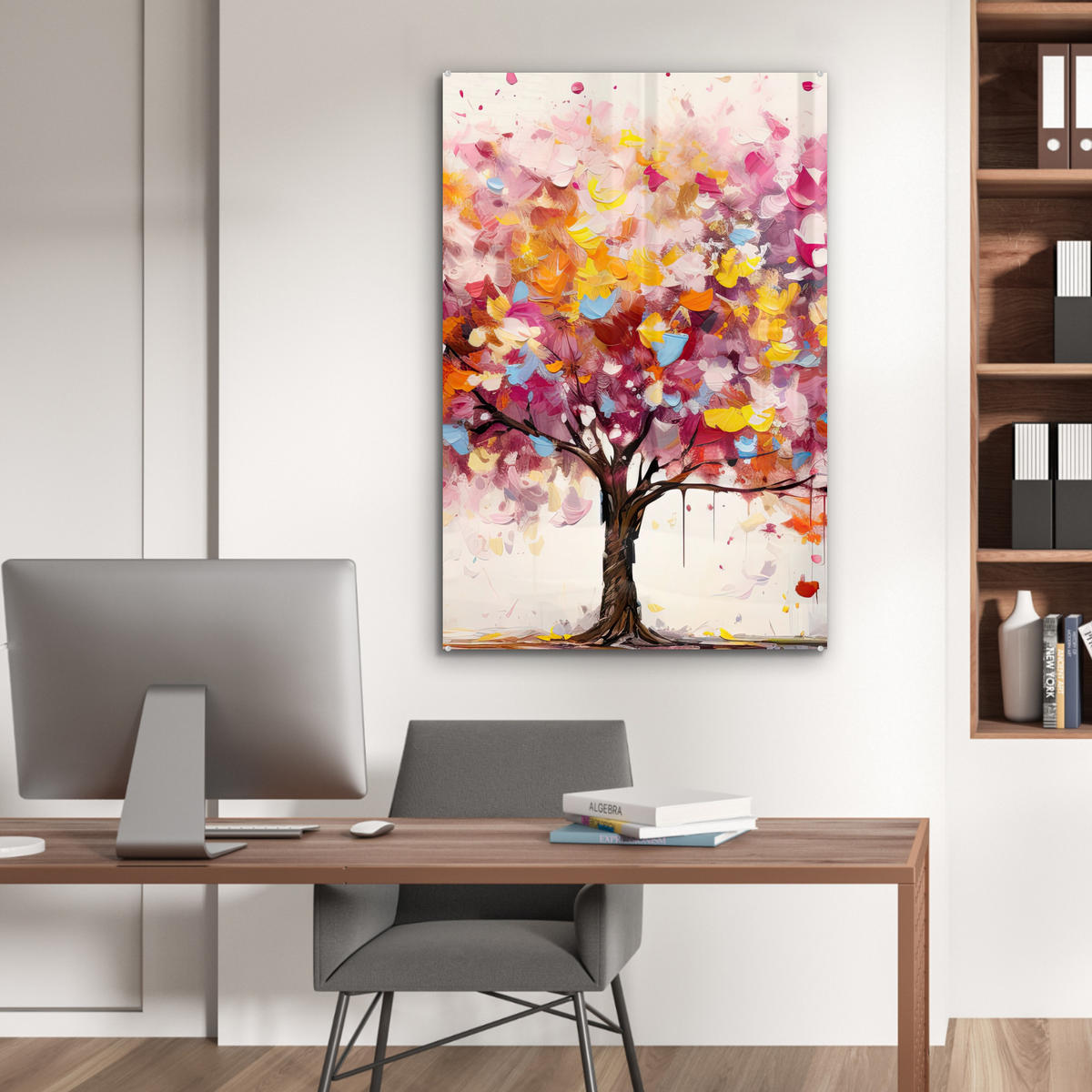 ACRYLGLASBILD Aquarell - Baum - Kunst - Abstrakt 60x90 cm - Multicolor, Glas (60/90cm) - MuchoWow