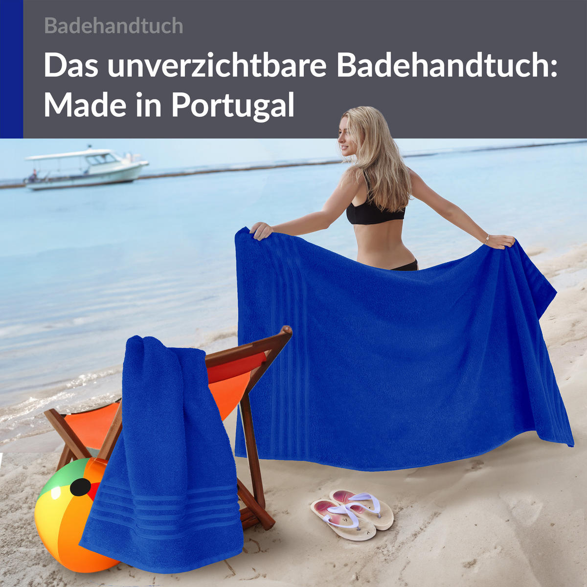 BADETUCH London Azur Blau 2er Set 100x150 - Blau, Textil (100/150cm) - Lashuma