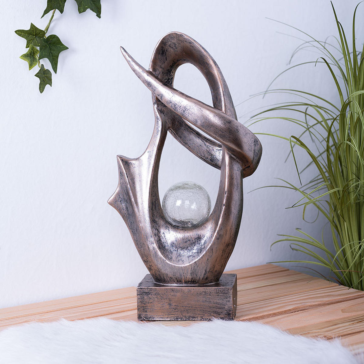 LED AUSSENLEUCHTE Feuereffekt Bronze Glas Crackle - Bronzefarben, Kunststoff (25.5/11/45cm)