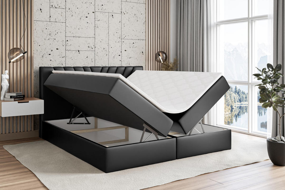 BOXBETT mit Matratze H3 und Lattenrost - ERNINA - 200x200 cm Schwarz Hochglanz - Schwarz Hochglanz, Holzwerkstoff (200/200cm) - ALTDECOR