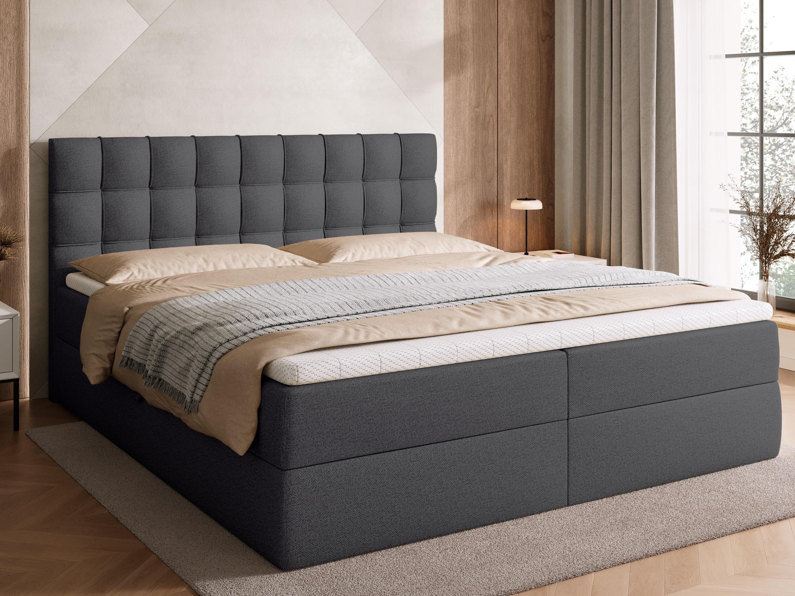 BOXBETT Detroit mit Topper 180/200 Dunkelgrau - Dunkelgrau, Textil (180/200cm) - Bromarkt