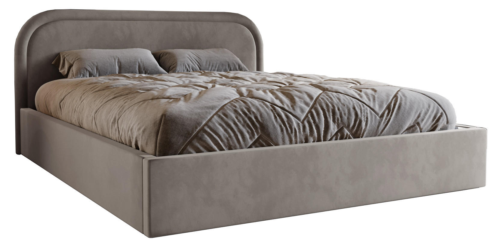 POLSTERBETT 160x200 Dune mit Bettkasten, runde Kopfteil, Samt, Hellgrau - Hellgrau, Holz/Textil (160/200cm) - Emporius
