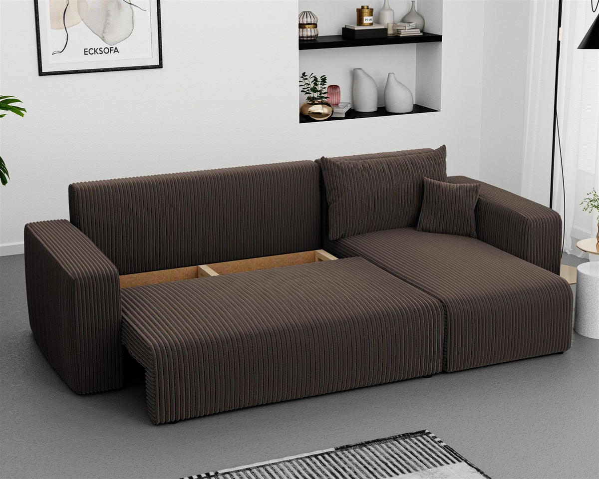 ECKSOFA Luna Mit Schlaffunktion - Braun, Holzwerkstoff/Textil (145/248cm) - Fun Möbel