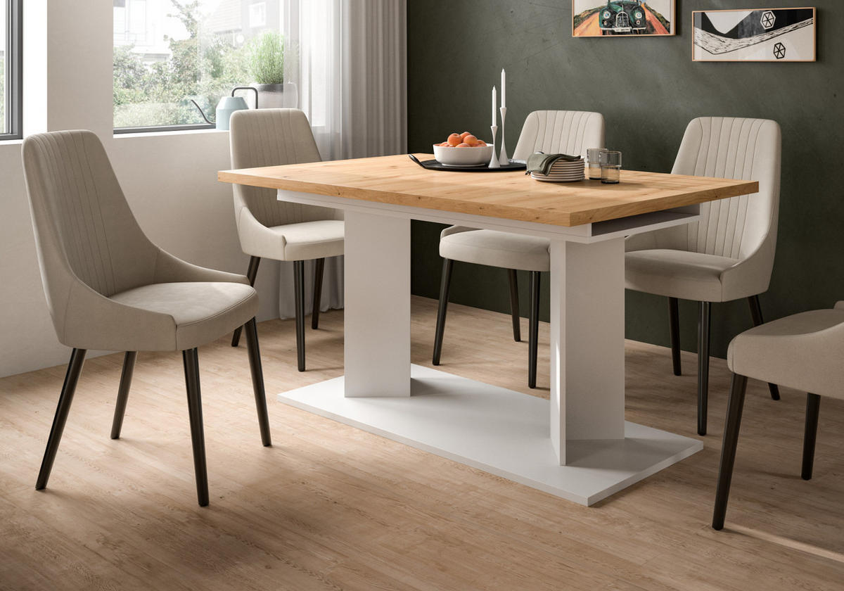 ESSTISCH Eiche Artisan, weiß 140 - 180 - 220 x 90 cm, Küchentisch 2-fach ausziehbar - Eiche Artisan/Weiß, Holzwerkstoff (90/140/76cm) - Inn.Furn