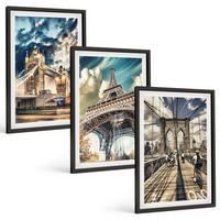 BILDER SET 3er Set - 40x60 cm Schwarzer Rahmen - Brücken, Türme, europäische Städte - Schwarz, Kunststoff (40/60cm) - TULUP