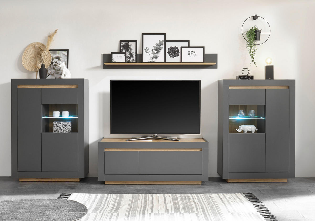 TV-LOWBOARD anthrazit, Wotan Eiche, TV Unterteil 140 x 56 cm - Eichefarben/Anthrazit, Holzwerkstoff (140/56/50cm) - Furn.Design