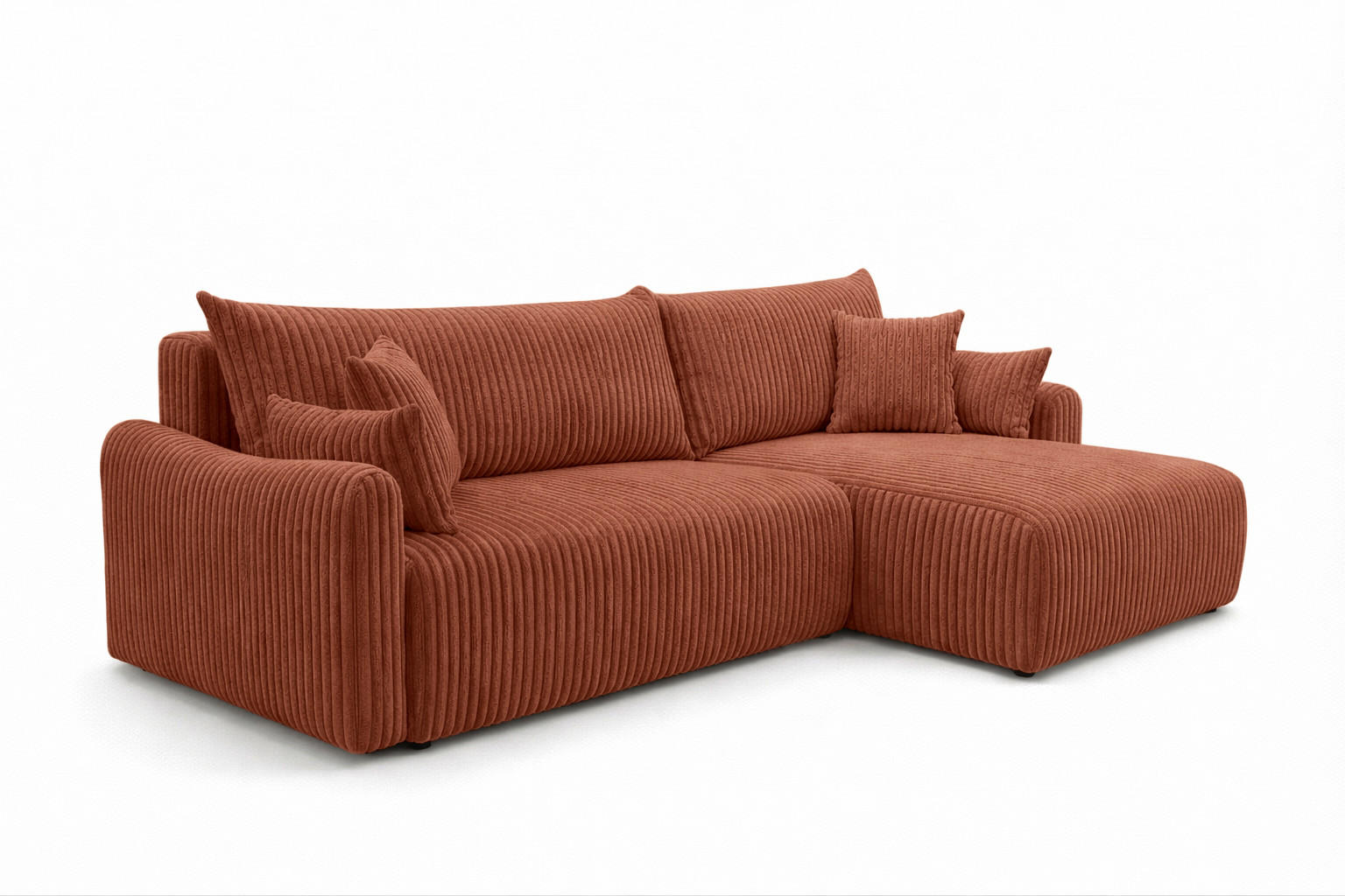 ECKSOFA Mit Schlaffunktion, Cordstoff Tilia, Kupfer, Rechts, JAPANDI - Orange, Holz (262/145cm) - Kaiser Möbel