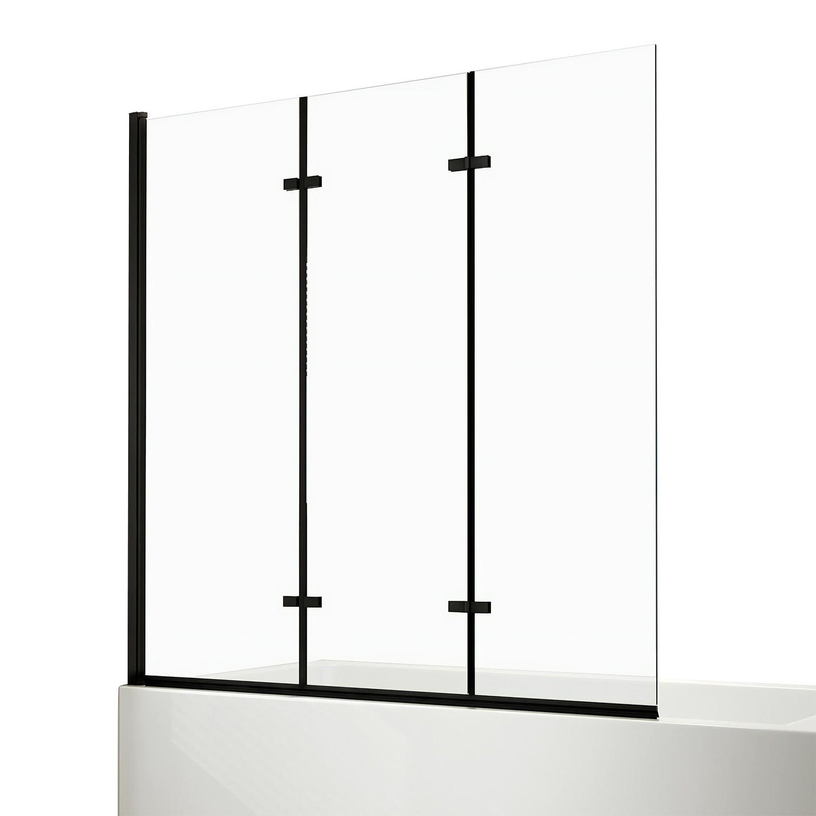 DUSCHWAND für Badewannen Faltbar mit Schwenkfunktion Schwarz 140/130 cm - Schwarz, Glas (130/140cm) - EMKE