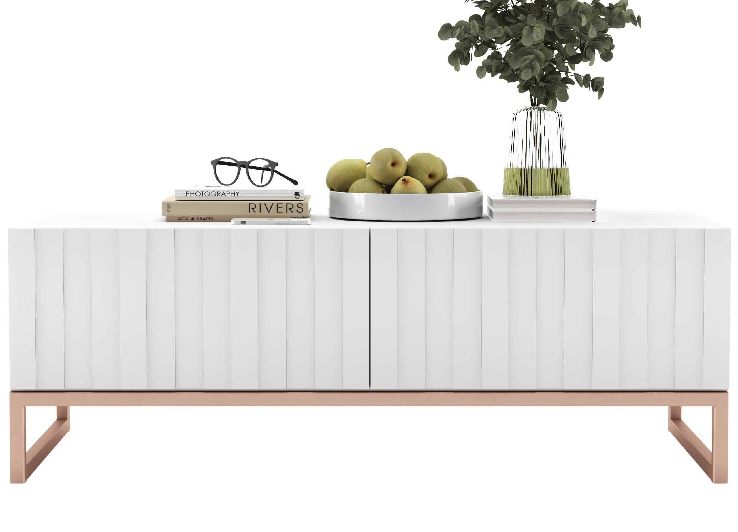 COUCHTISCH Elpis Weiß matt Glamour 110 cm - Weiß/Kupferfarben, Holzwerkstoff/Metall (54/110/39cm) - Meble Lindner