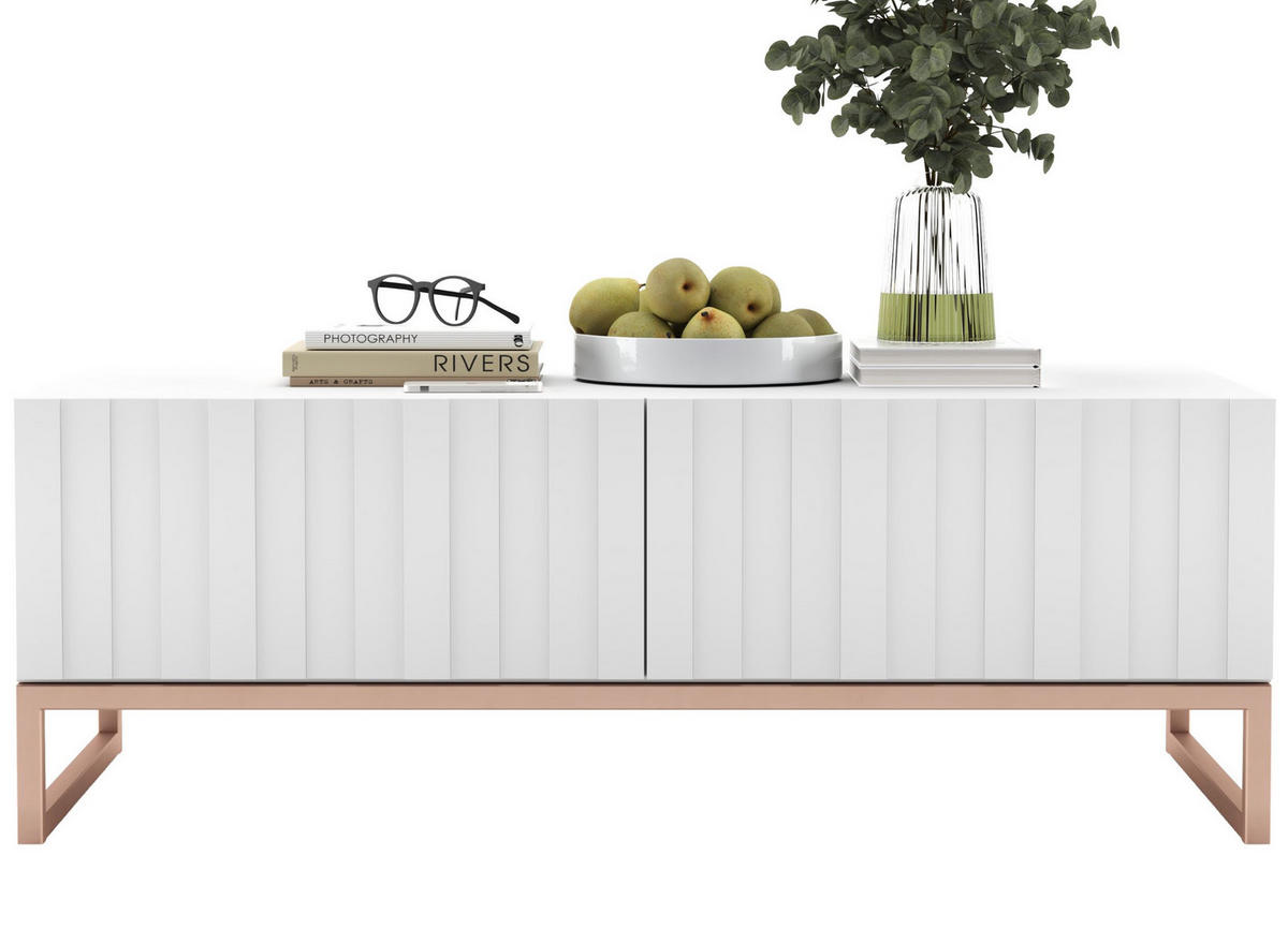 COUCHTISCH Elpis Weiß matt Glamour 110 cm - Weiß/Kupferfarben, Holzwerkstoff/Metall (54/110/39cm) - Meble Lindner