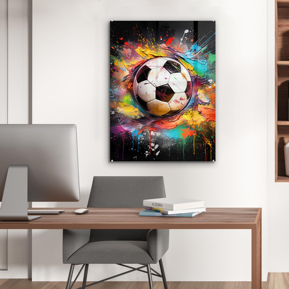 ACRYLGLASBILD Fußball - Farbe - Farben - Schwarz - Weiß 60x80 cm - Weiß, Glas (60/80cm) - MuchoWow