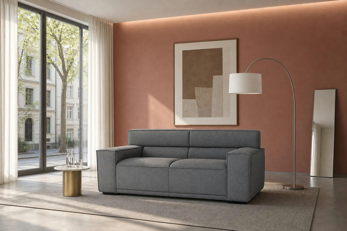 2,5-SITZER Umea Chenille Grau 194/106/78 cm - Grau, Kunststoff/Textil (194/78/106cm) - foamnova
