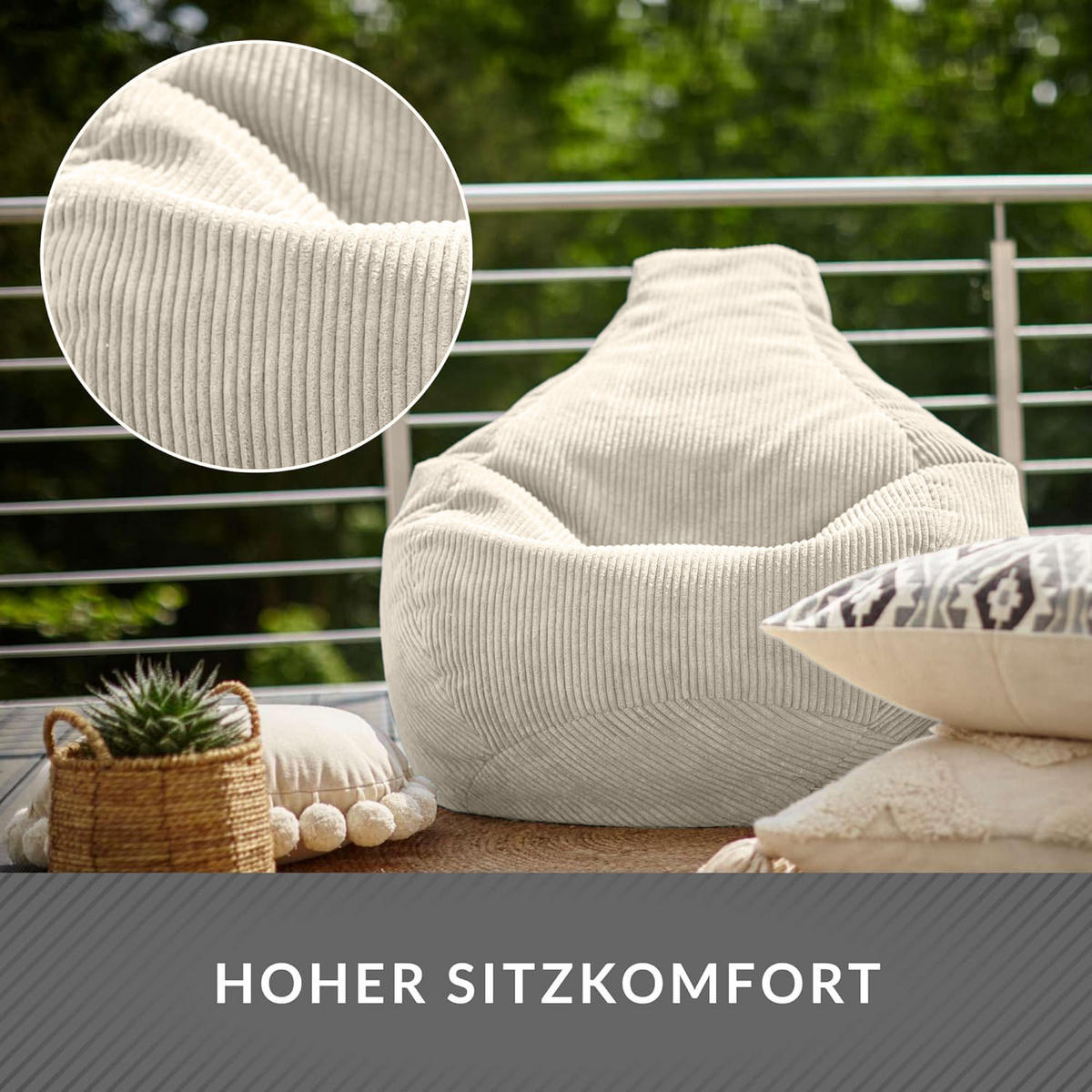 SITZSACK MIT RÜCKENLEHNE Cozy Cord - Beige, Textil (80/90/90cm) - Green Bean