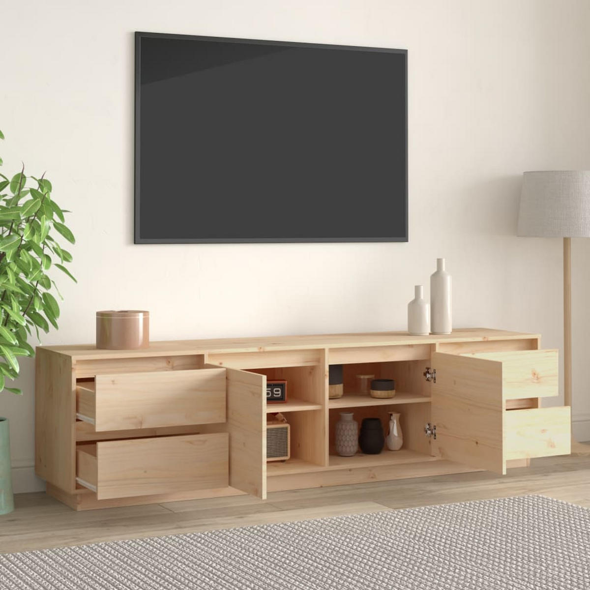 TV-SCHRANK 176x37x47,5 cm Massivholz Kiefer - Braun, Holz (176/47.5/37cm) - furnicato
