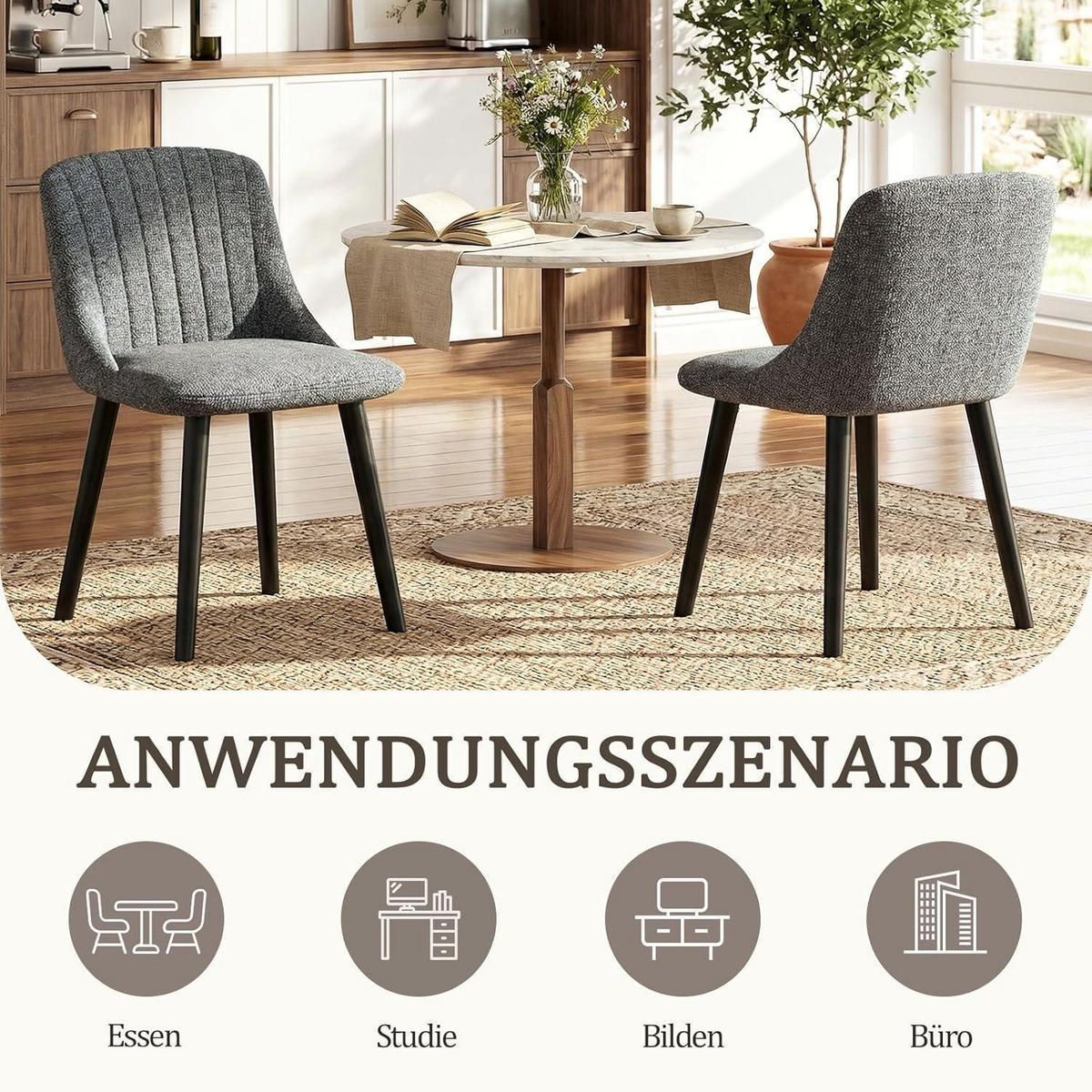 ESSZIMMERSTUHL 2er Set Grau Samt Holzbeine - Grau, Textil (48.5/81/43.5cm)