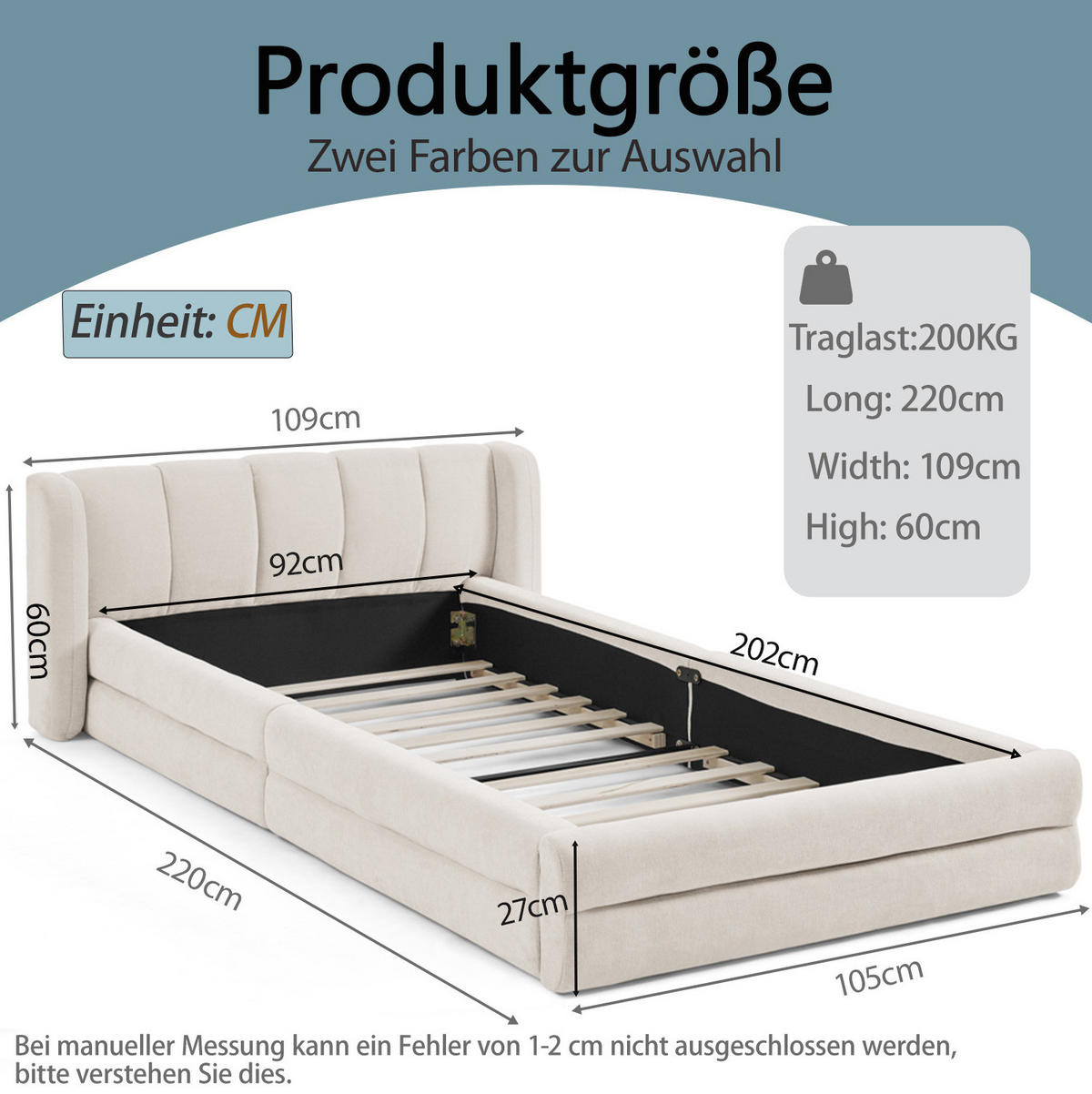 KINDERBETT Einzelbett 90/200 cm aus Chenille mit ergonomischem Kopfteil Beige - Beige, Kunststoff (90/200cm) - Modenvie