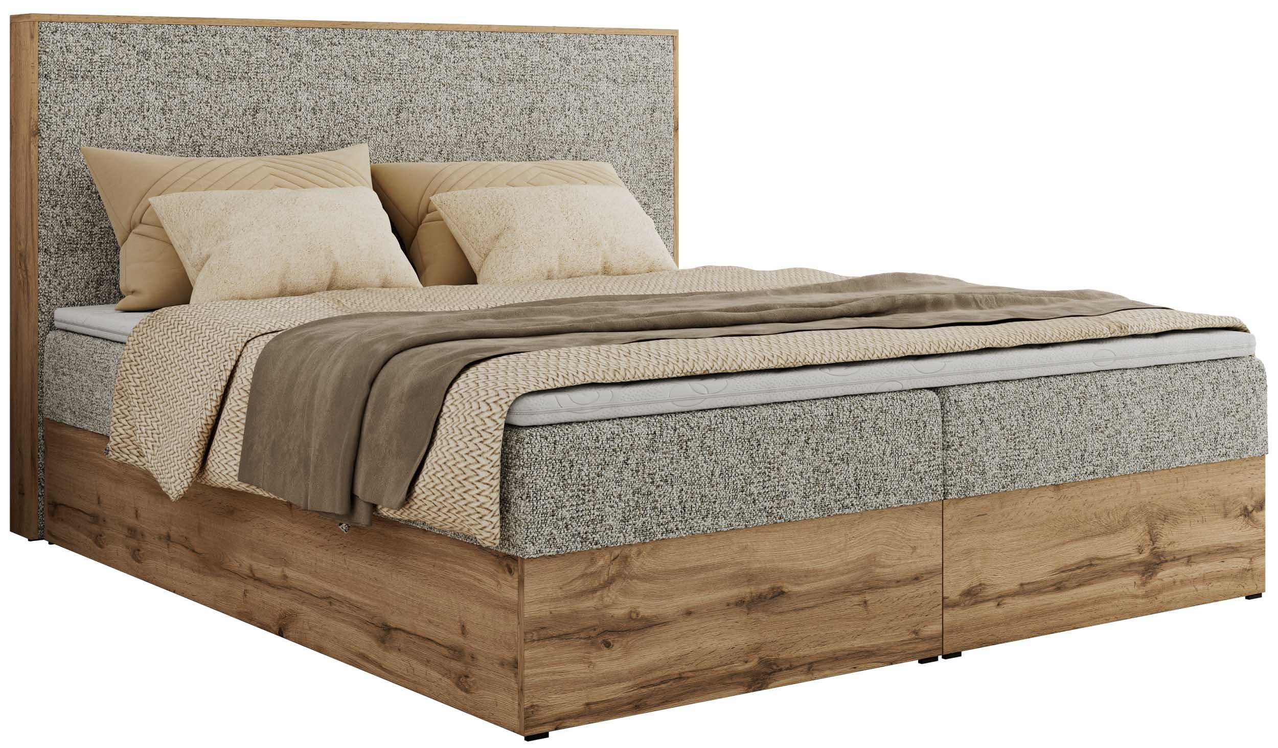 BOXBETT WOOD CLASSIC 140/200 - Beige Strukture - H4 - Beige, Textil (140/200cm) - MKS