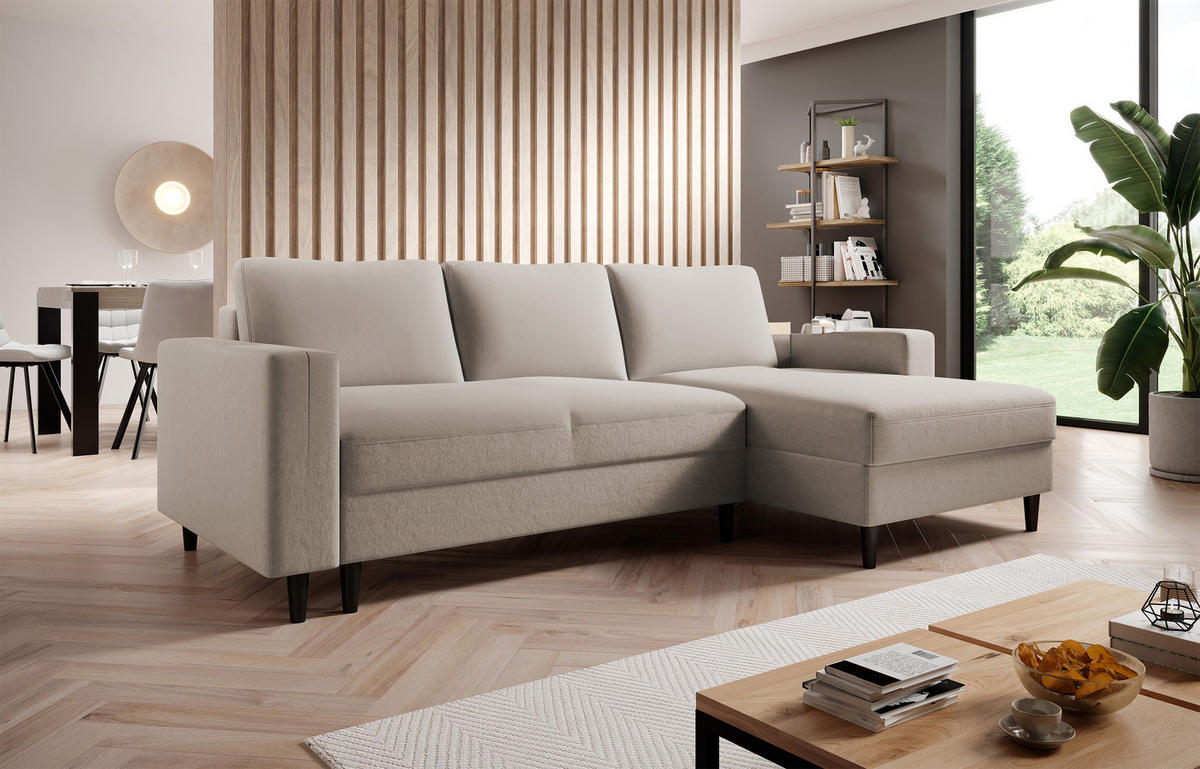 ECKSOFA Nalika Beige Velours - Beige/Schwarz, Holz/Textil (230/143cm) - Selsey