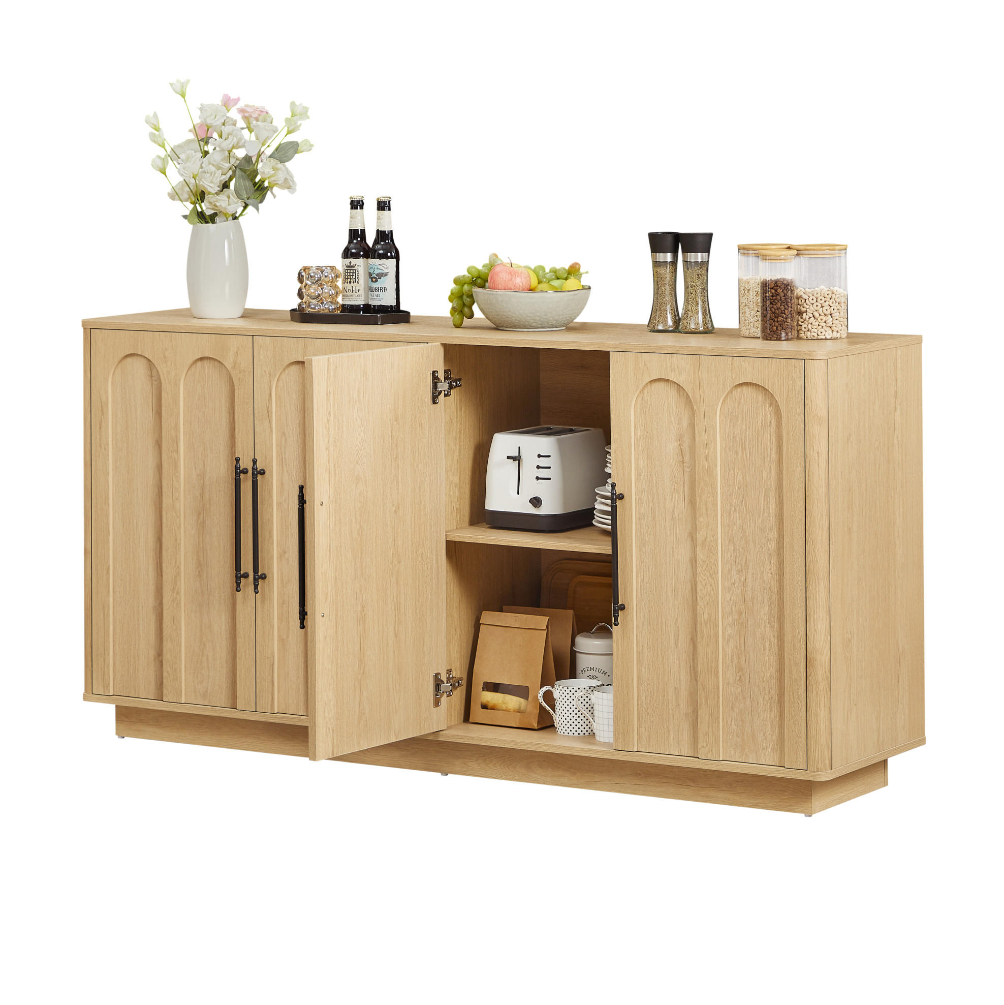 SIDEBOARD 160/40/80 cm mit 4 Türen in Eiche-Optik & Soft-Close - Eichefarben, Holzwerkstoff (160/80/40cm) - BEAOK
