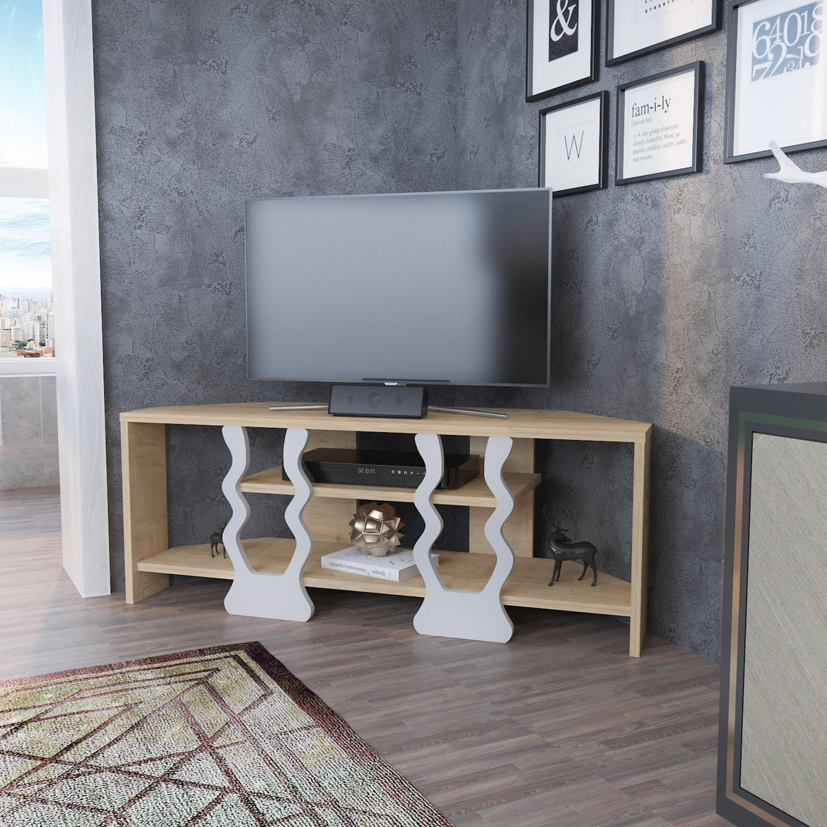 TV-ELEMENT Firal Hellbraun Weiß - Hellbraun/Weiß, Holzwerkstoff (35/41.8/110cm) - Decorotika