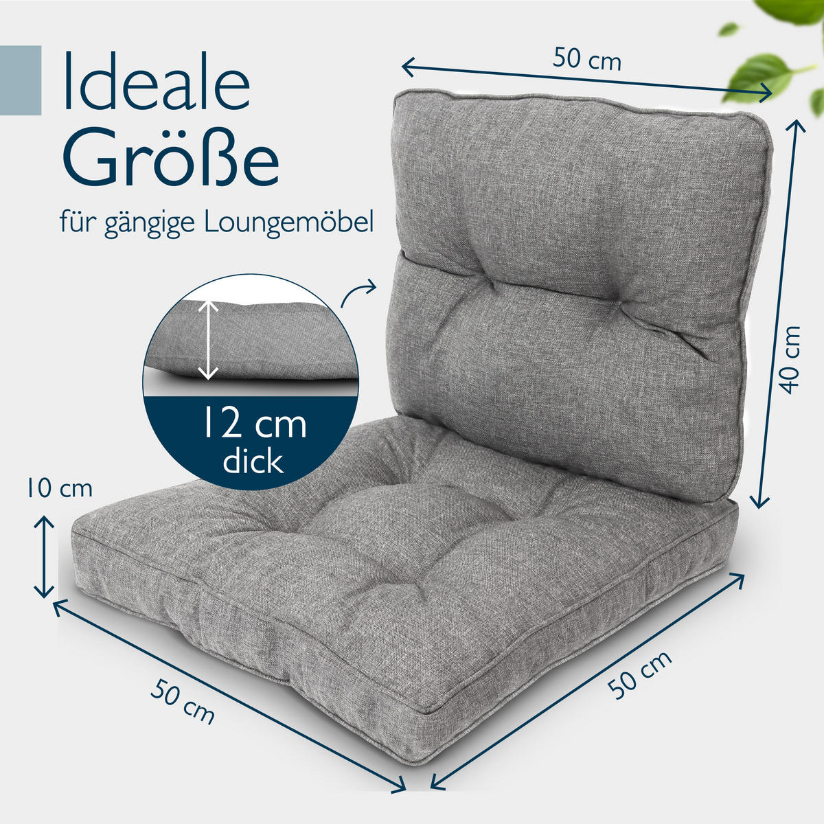 LOUNGEKISSEN Beauflair Outdoor Sitz 50x50x10cm mit Rücken 50x40x12cm Hellgrau (2tlg) - Hellgrau, Textil (50/50cm) - Beautissu 