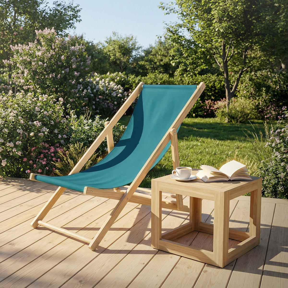 LIEGESTUHL Dunkelgrün - Türkis, Holz (57.5/83/100cm) - ECD-Germany