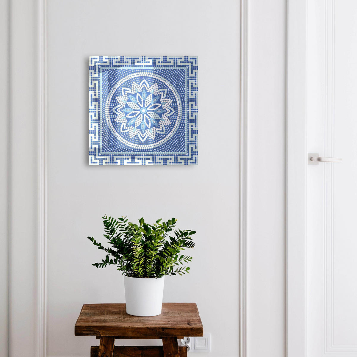 SCHLÜSSELBOX Weiß 30x30 cm – Türöffnung nach rechts - Blaues Mosaik - Blau, Metall (30/30/5cm) - TULUP