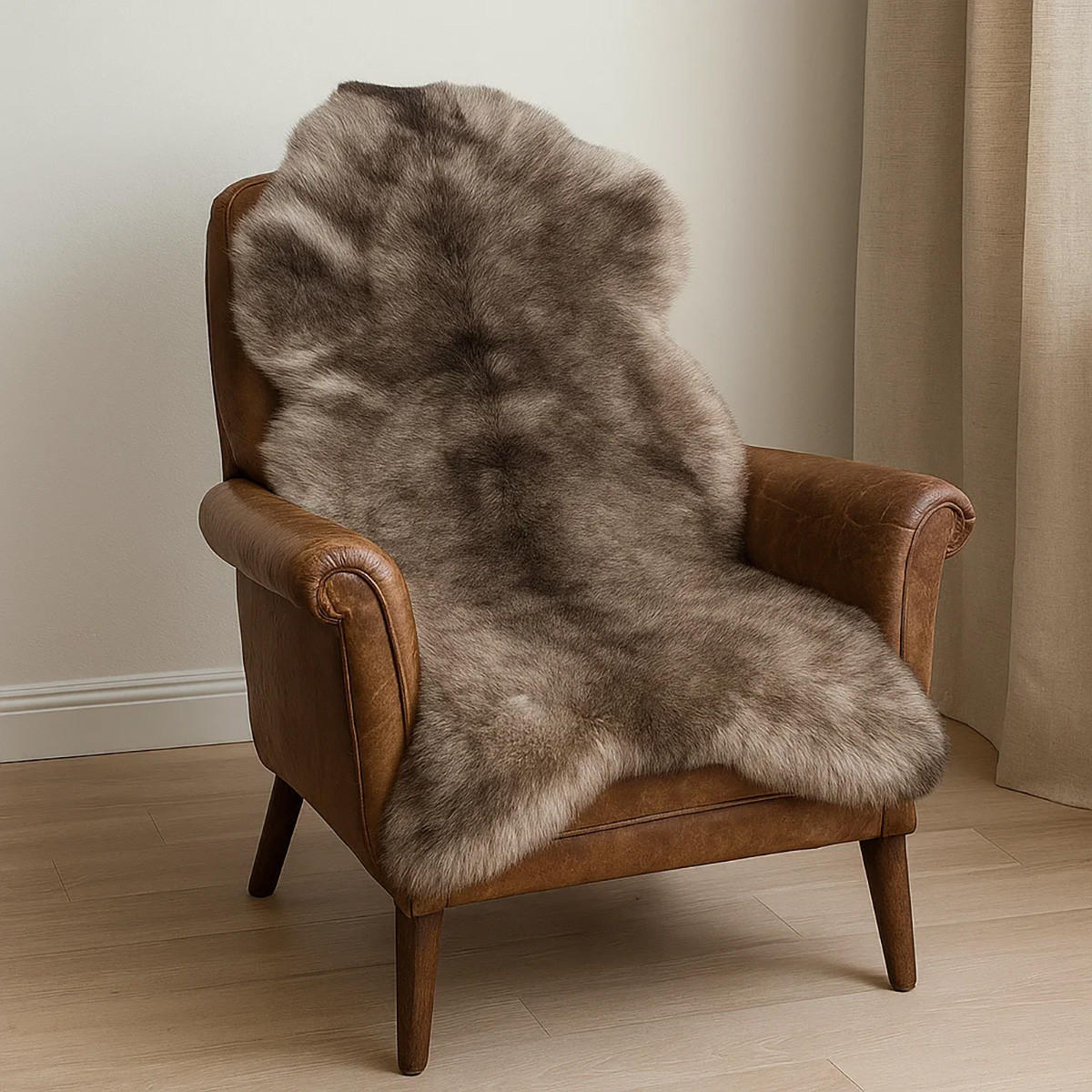 SCHAFFELL Naturbraun mit dunklen Spitzen ca. 110 cm - Dunkelbraun/Braun, Fell (60/110cm) - Provellus