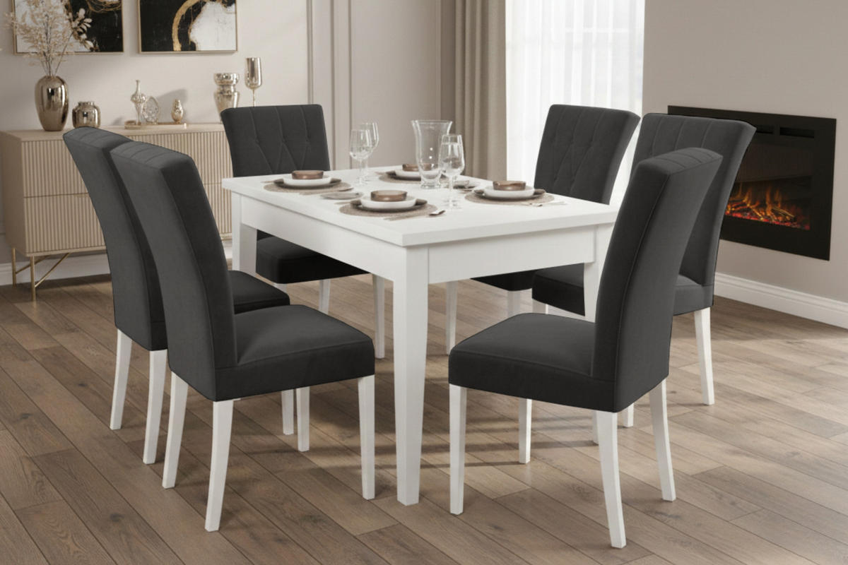TISCHGRUPPE DAKOTA 140/80 cm in Weiß mit 6 Stühlen in Graphit - Graphitfarben/Weiß, Holz/Holzwerkstoff (80/77/140cm) - Deine Möbel 24
