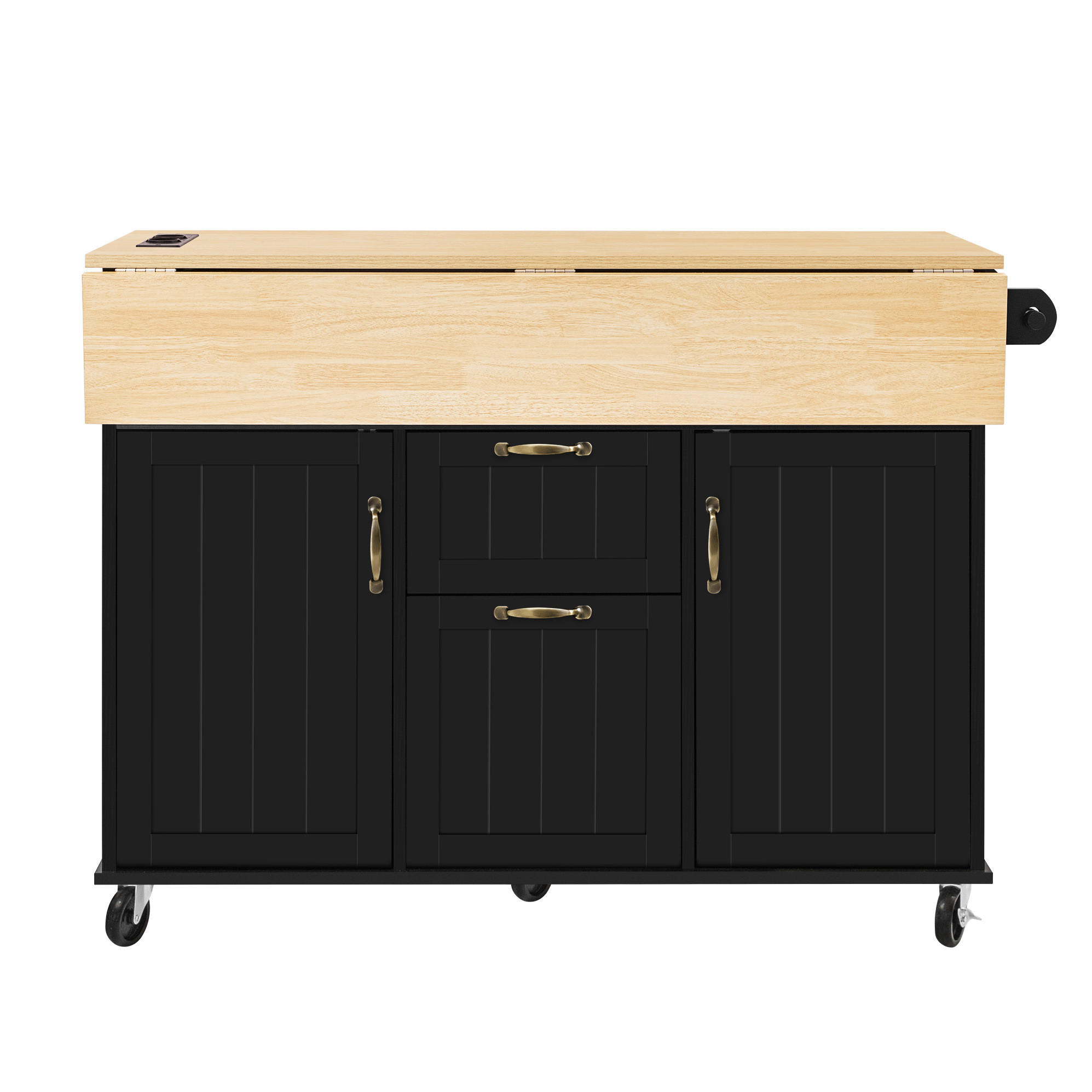 KUECHENINSEL mit Klapptisch 120 cm Schwarz/Natural - Schwarz, Holz (80/92/120cm) - Beauniv