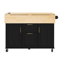 KUECHENINSEL mit Klapptisch 120 cm Schwarz/Natural - Schwarz, Holz (80/92/120cm) - Beauniv
