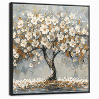 LEINWAND Bilder mit Rahmen - Baum - Blumen - Weiß - Natur - Kunst - 90x90 - Weiß, Textil (90/90cm) - MuchoWow