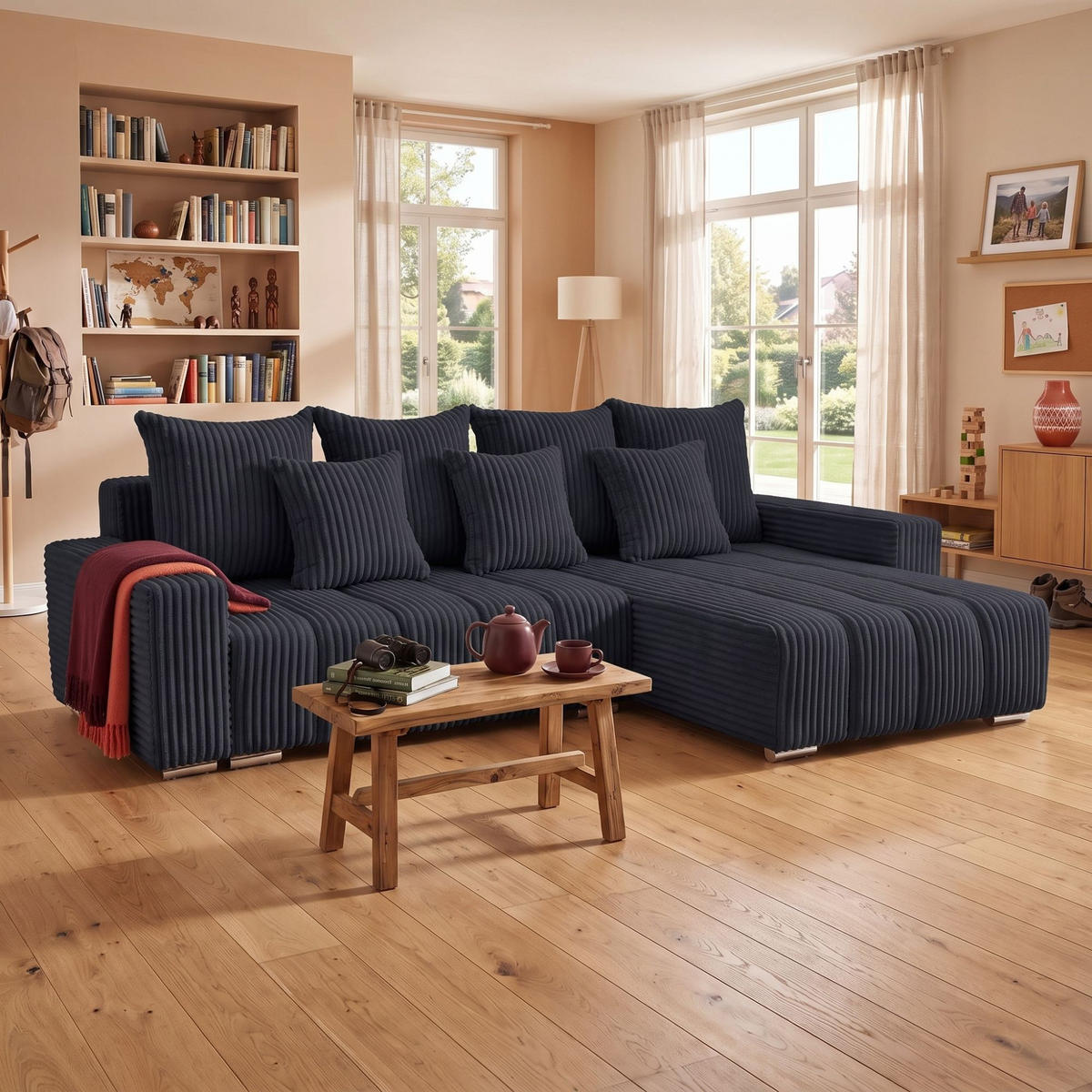 ECKSOFA PIANO L Rechts mit Schlaffunktion 137x234 Cord Schwarz - Silberfarben/Schwarz, Holz/Textil (178/278cm) - Muffo