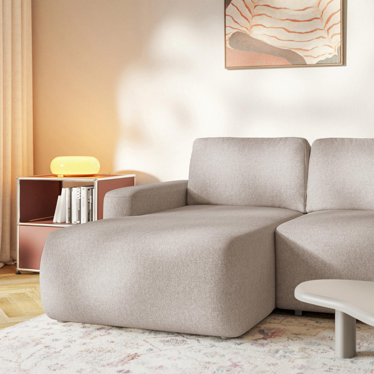 ECKSOFA Carnos Mini Beige Chenille - Beige/Schwarz, Kunststoff/Textil (238/164cm) - Selsey