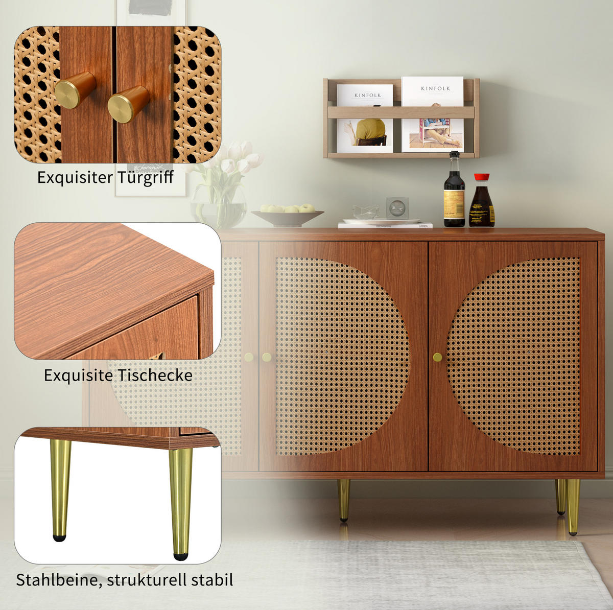 SIDEBOARD 129,8/40/76 cm Walnuss aus Spanplatte mit 3 Türen - Walnussfarben, Holzwerkstoff (129.8/76/40cm) - OKWISH