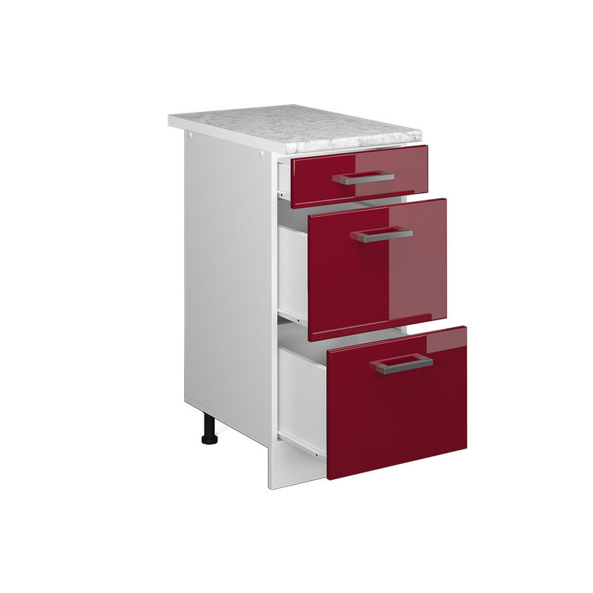 UNTERSCHRANK R-Line Bordeaux Hochglanz 40 cm mit Schubladen - Bordeaux/Weiß, Holzwerkstoff (40/81.6/60cm) - Vicco