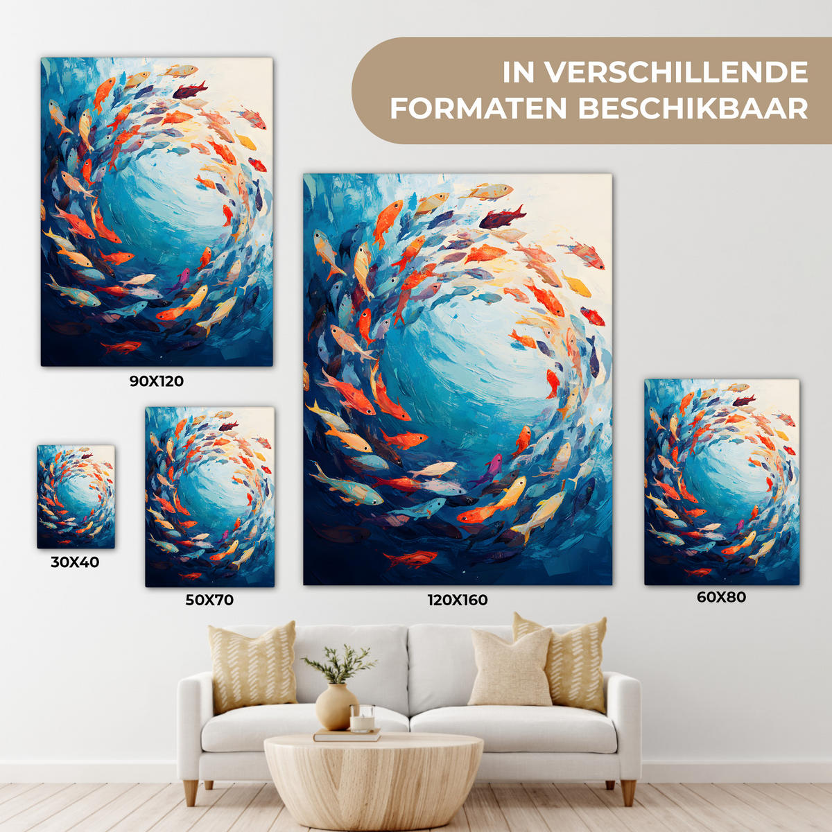 LEINWANDBILD Meer - Fische - Bunt - Dynamisch 60x80 cm - Hellblau, Textil (60/80cm) - MuchoWow
