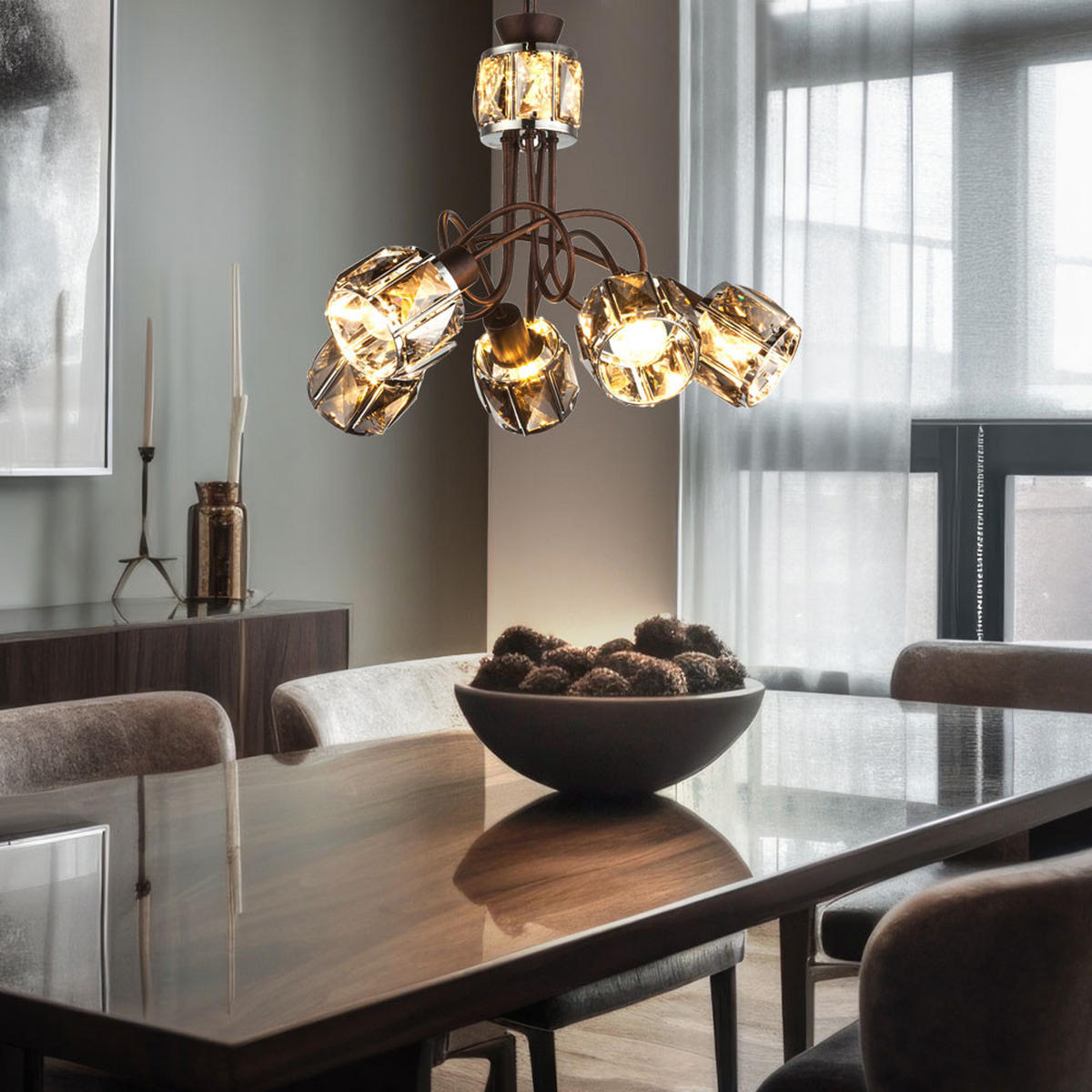 HÄNGELEUCHTE Indiana Bronze - Bronzefarben, Glas (40/40/130cm) - Globo Lighting