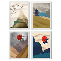 POSTER Set mit 4 Japanische Harmonie Ästhetische A3 Weißer Rahmen - Weiß, Papier (29.7/3cm) - Nacnic