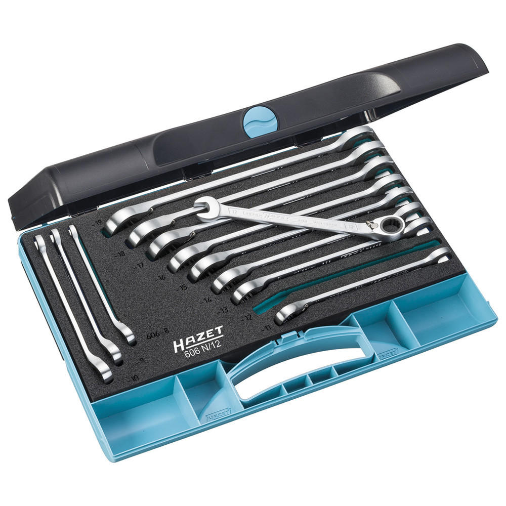 KNARREN-RING-MAULSCHLÜSSEL-SATZ 606N/12 - Außen-Doppel-Sechskant-Tractionsprofi - Multicolor, Kunststoff (380/240/75cm) - Hazet