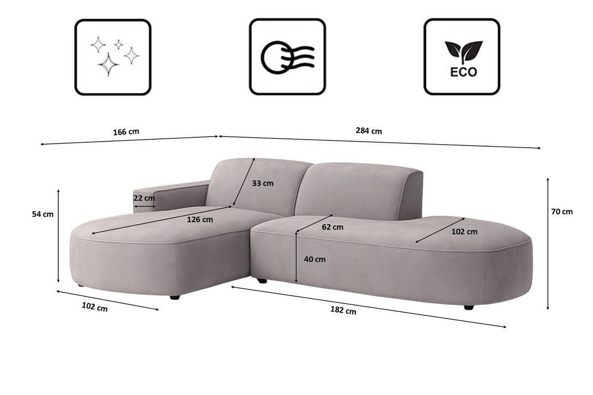 ECKSOFA Cursal Atelier, Stoff Salvador, Grau, Links - Grau, Holz (284/166cm) - Kaiser Möbel