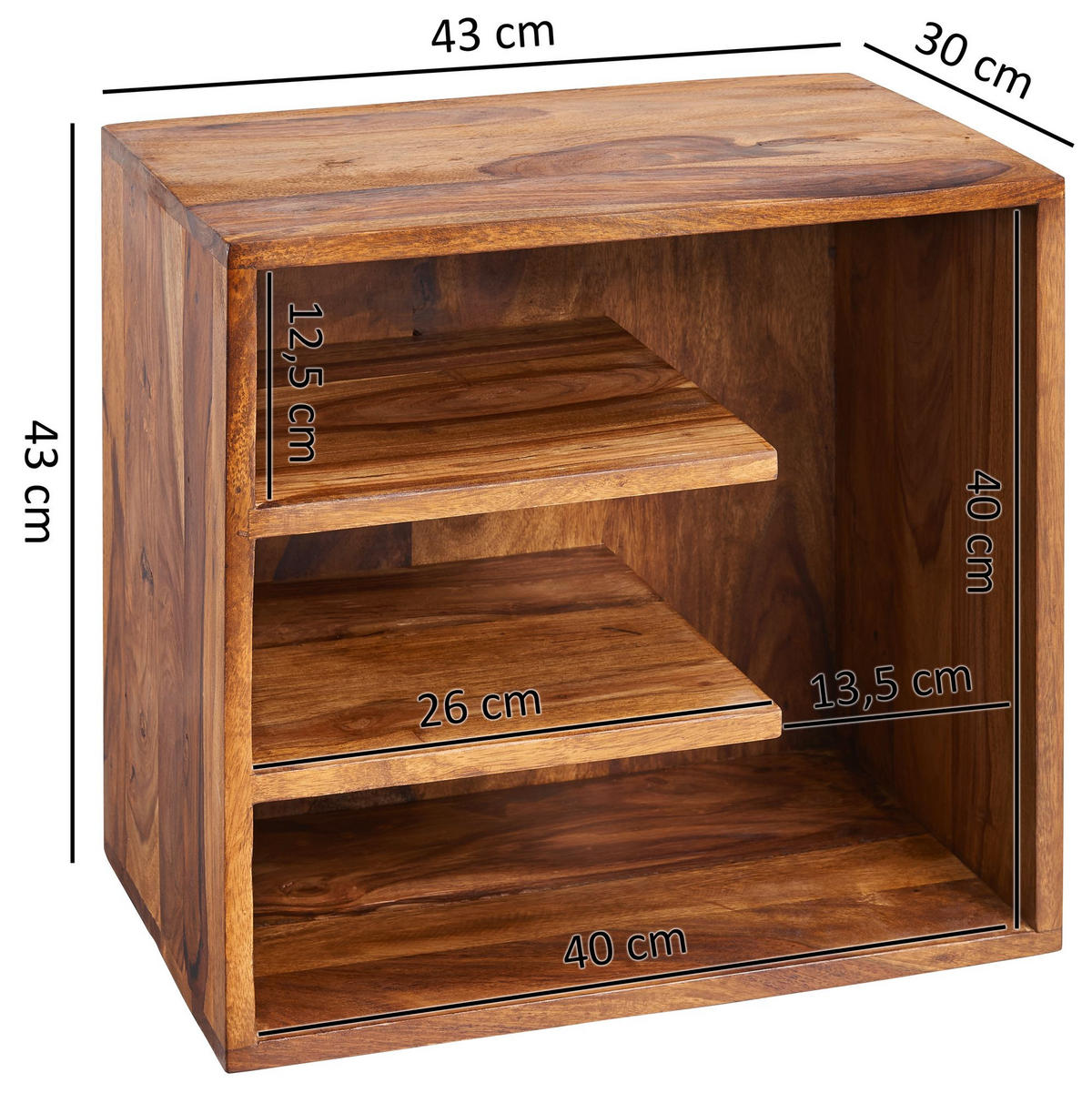 BEISTELLTISCH – Massivholz 43x43x30 cm mit 3 Ablageflächen - Braun, Holz (30/43/43cm) - KADIMA DESIGN