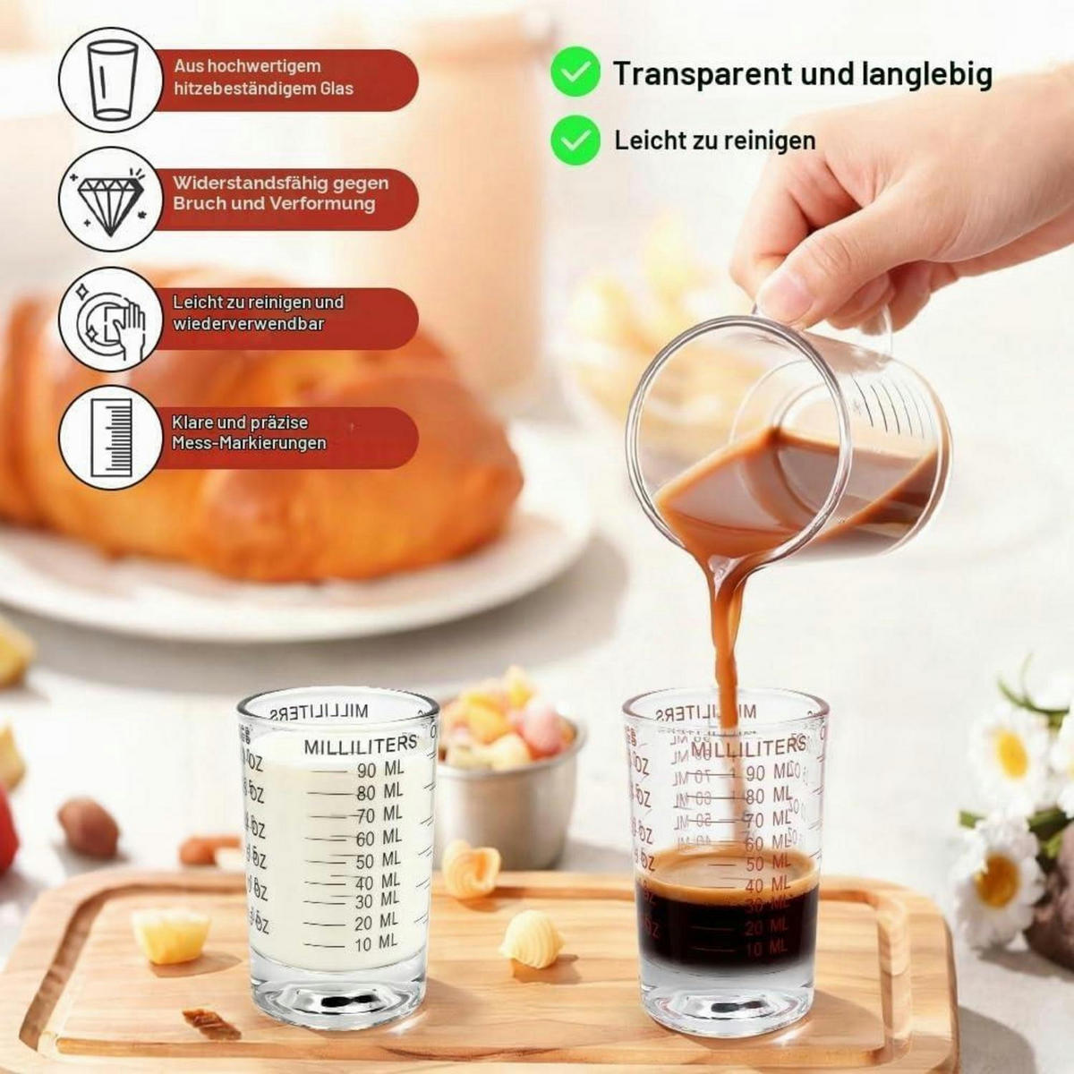 MESSBECHER 2-teiliges Set Glas 90 ml - Transparent, Glas (0.09L)