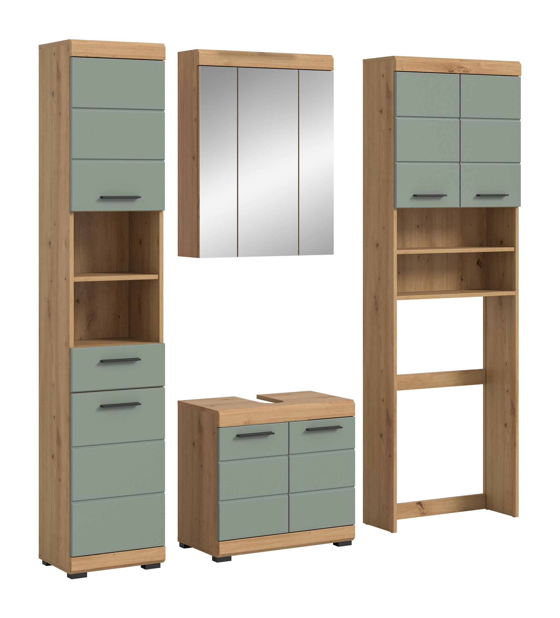 BADKOMBINATION 4tlg. Scout Bad in Artisan Eiche Nachbildung und Salbei Nachbildung B/H/T: 190x191x34 cm - Eiche Artisan, Holz (190/191/34cm)