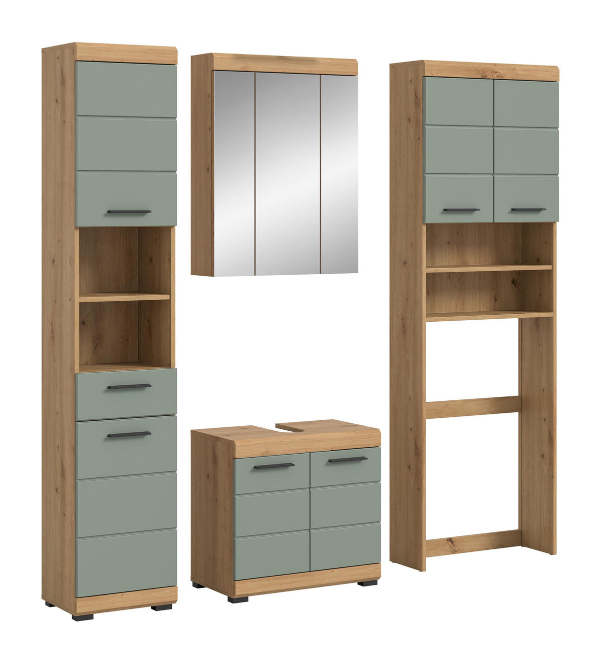 BADKOMBINATION 4tlg. Scout Bad in Artisan Eiche Nachbildung und Salbei Nachbildung B/H/T: 190x191x34 cm - Eiche Artisan, Holz (190/191/34cm)