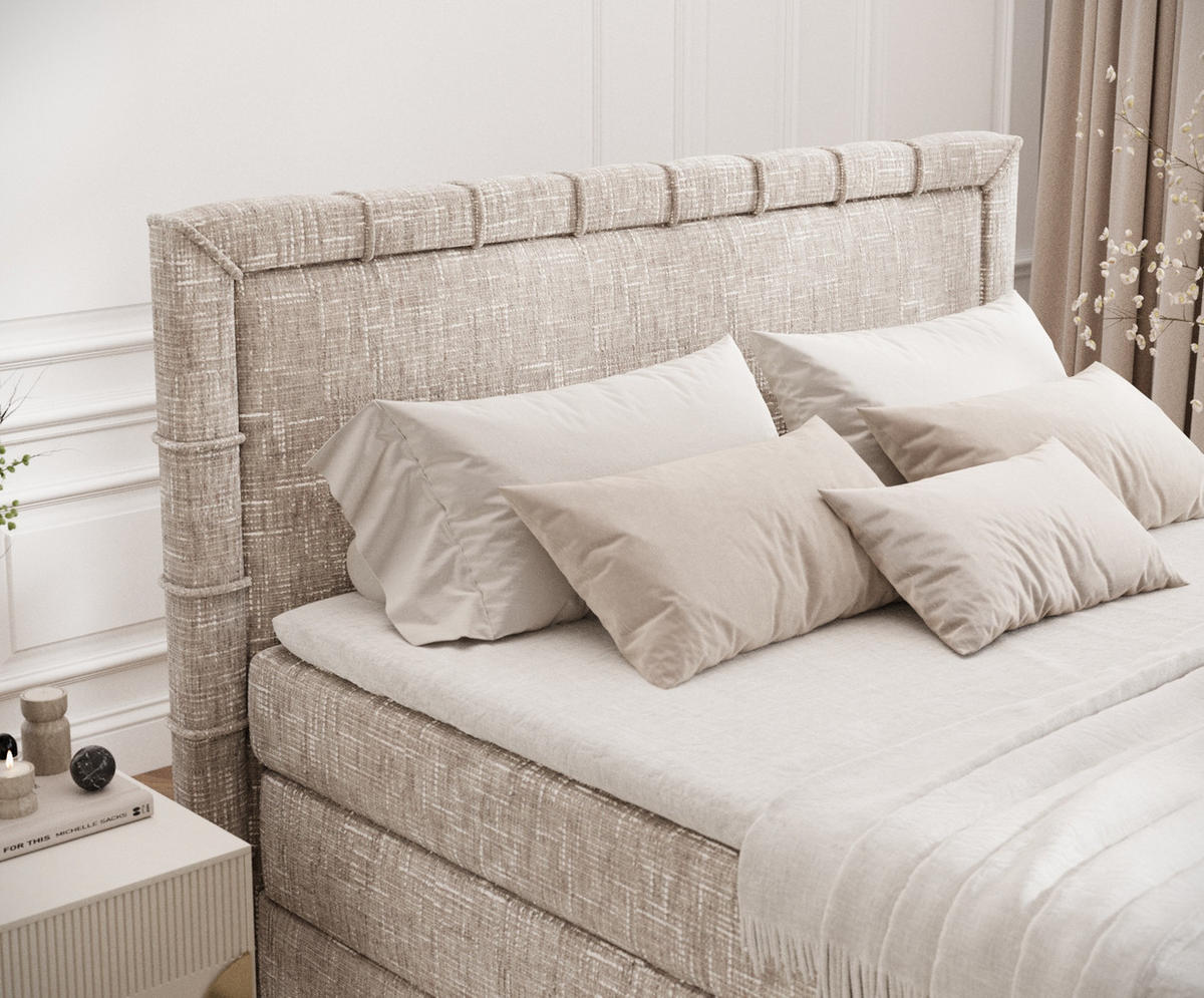 BOXBETT Estelle Creme 180/200 cm im Webstoff - Creme/Schwarz, Holz/Holzwerkstoff (180/200cm) - Maison de Reve