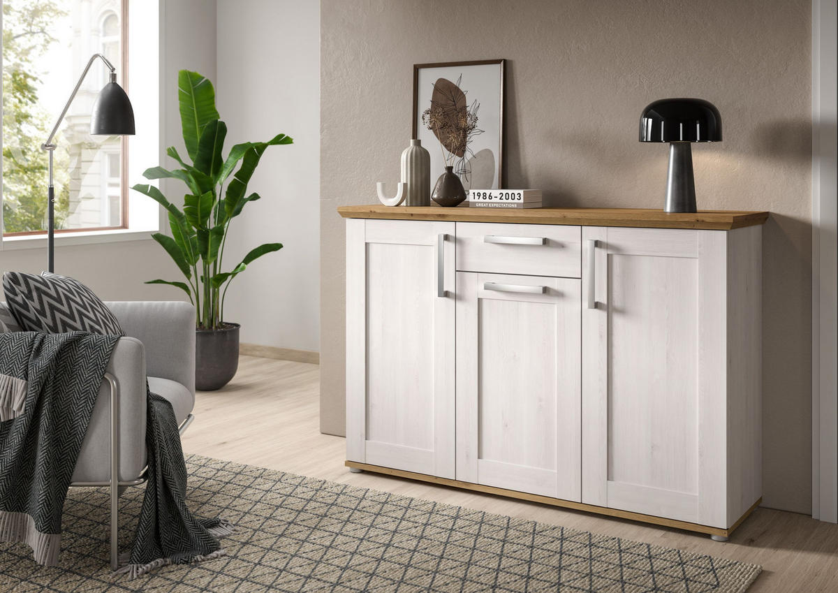KOMMODE Verona in Sibiu Lärche Nachbildung und Artisan Eiche Nachbildung B/H/T: 137x92x39 cm - Lärchefarben, Holzwerkstoff (133/88/37cm) - Homes & Jones