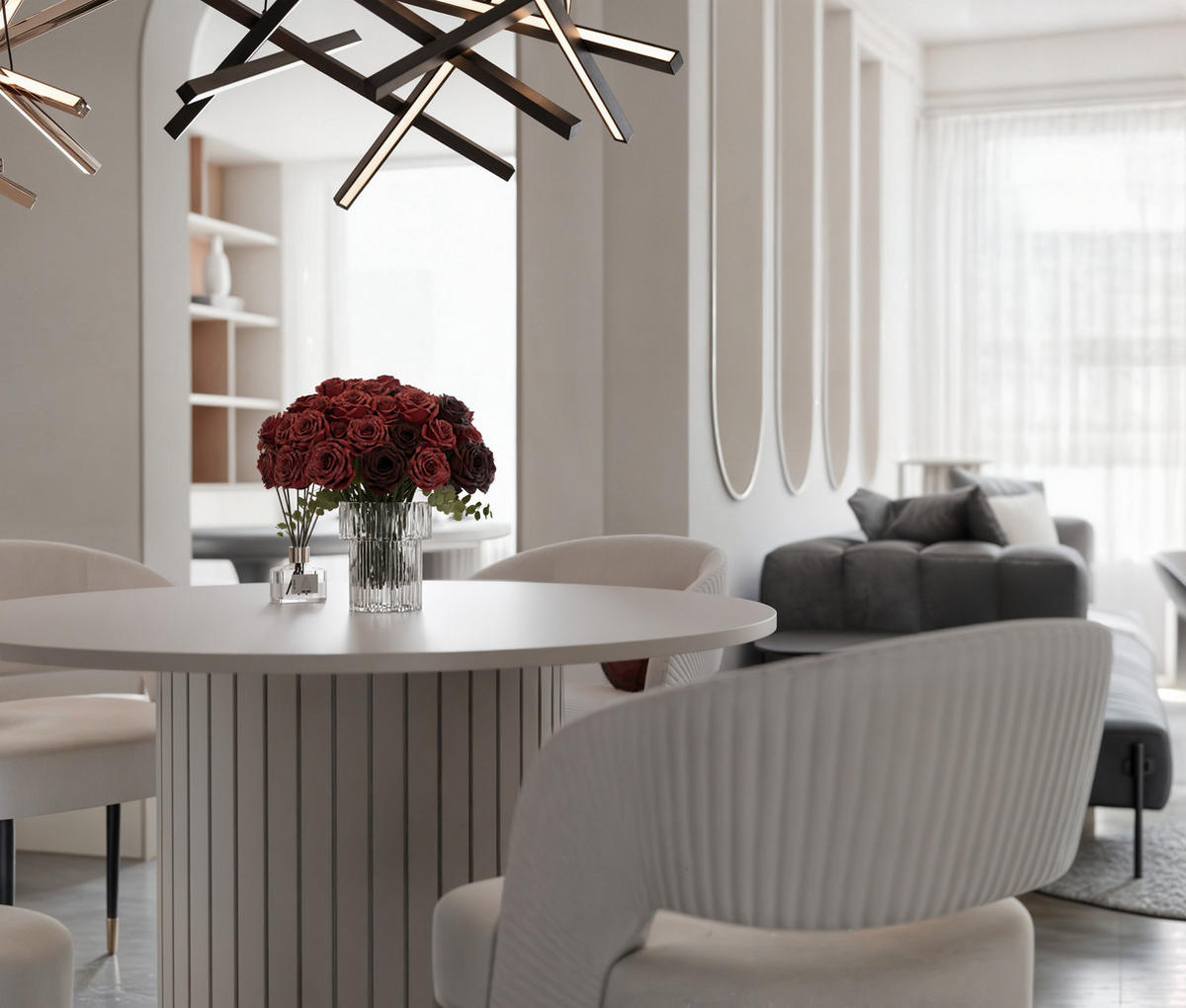 ESSTISCH rund mit geriffeltem Sockel, Cashmere - Creme, Holzwerkstoff (120/120/75cm) - Idohome