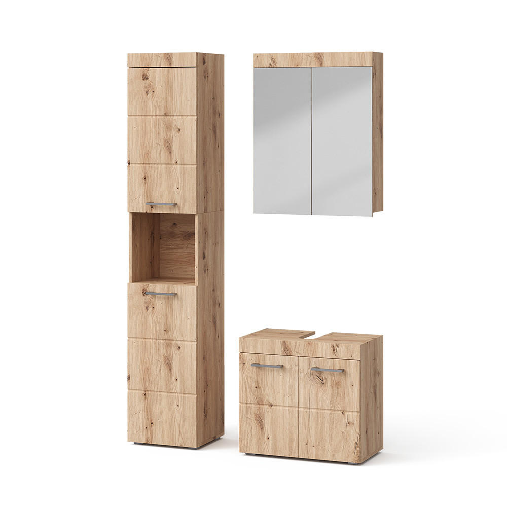 BADMÖBEL-SET Luna Eiche Wotan 3 Teile, mit Hochschrank - Eiche Wotan, Holzwerkstoff (60/56/34cm) - Vicco